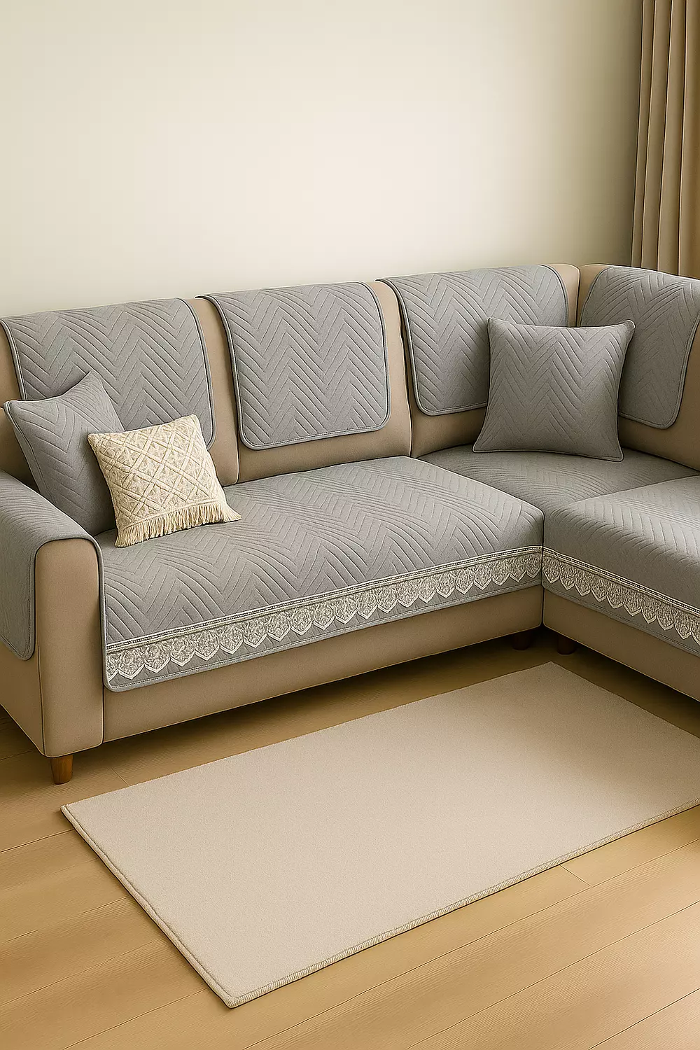 Set of 5 Sofa Slipcovers - Silver Gray image