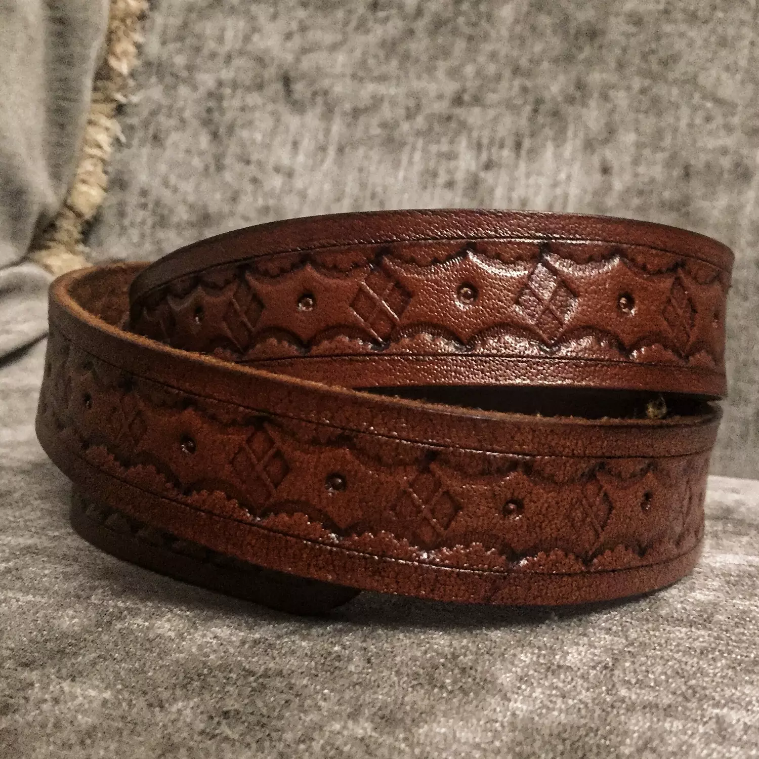 Tooled leather belt - diamond image