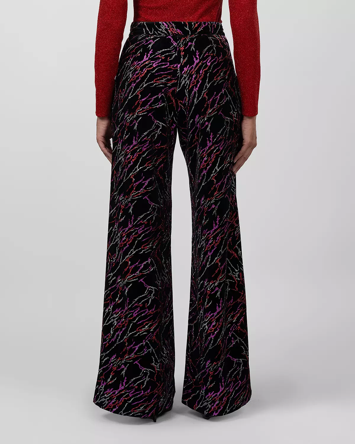 Black Multi-Color Abstract Wide-Leg Pants hover image