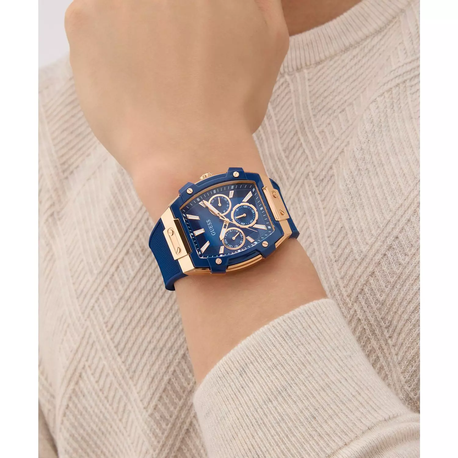 GUESS Mens Blue Rose Gold Tone Multi-function Watch Blue Silicone Strap GW0956G4 7