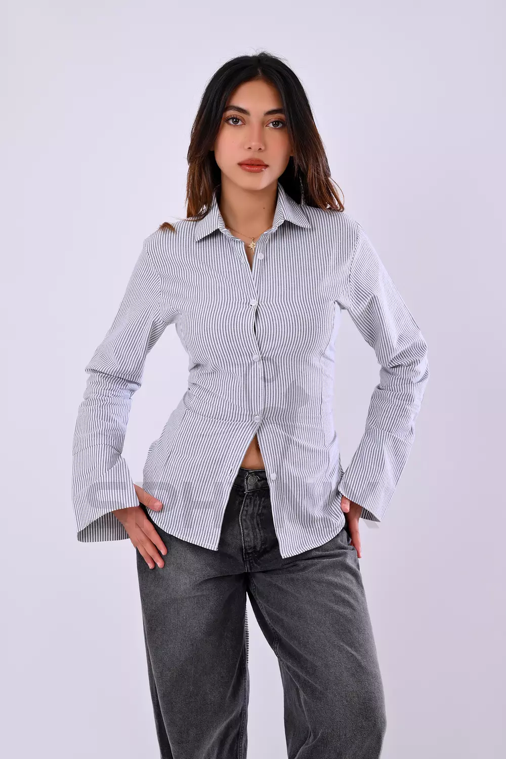 Casual Striped Slim Shirt with Ribbons 4