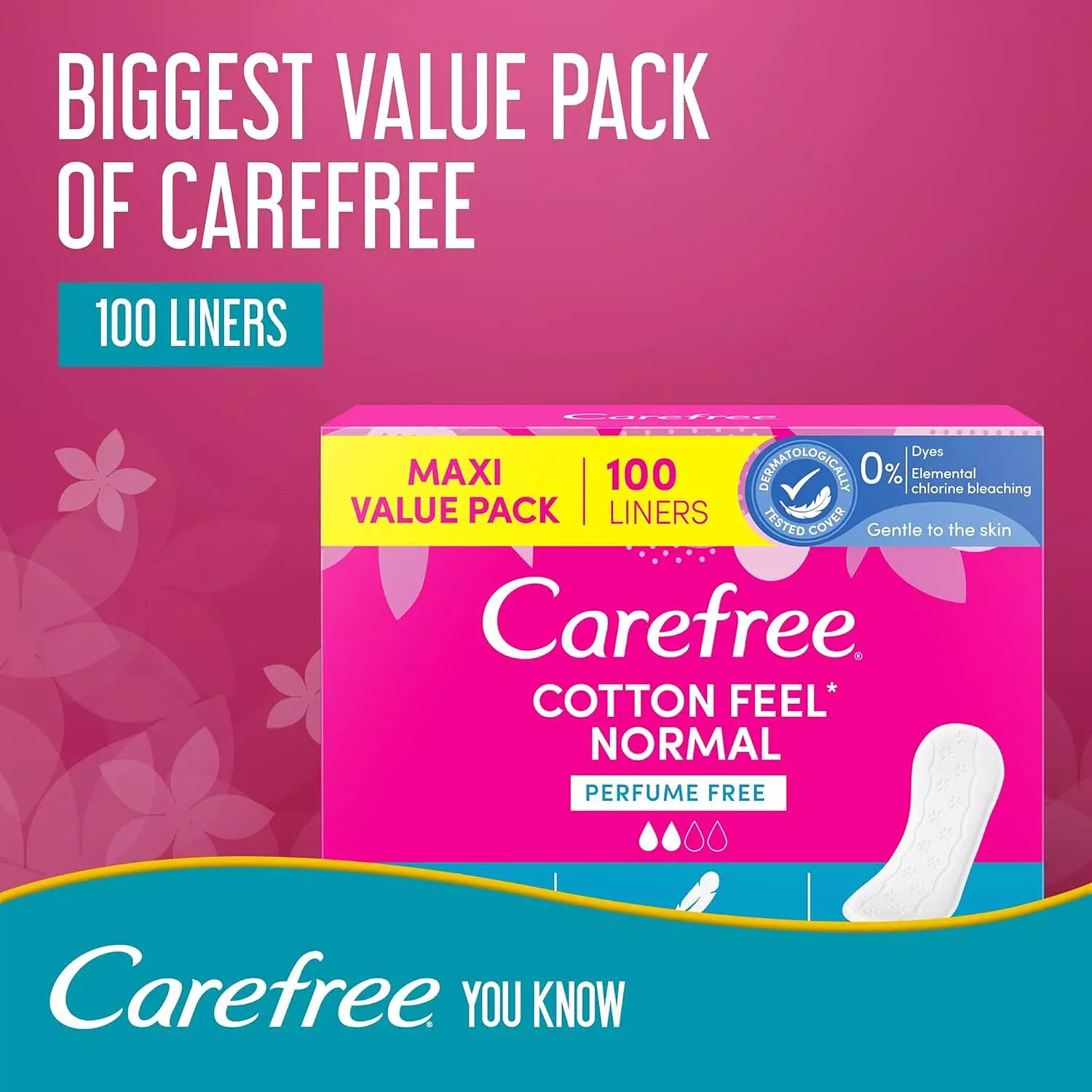 CAREFREE COTTON FEEL NORMAL PRFUME FREE 100 PANTYLINERS 1