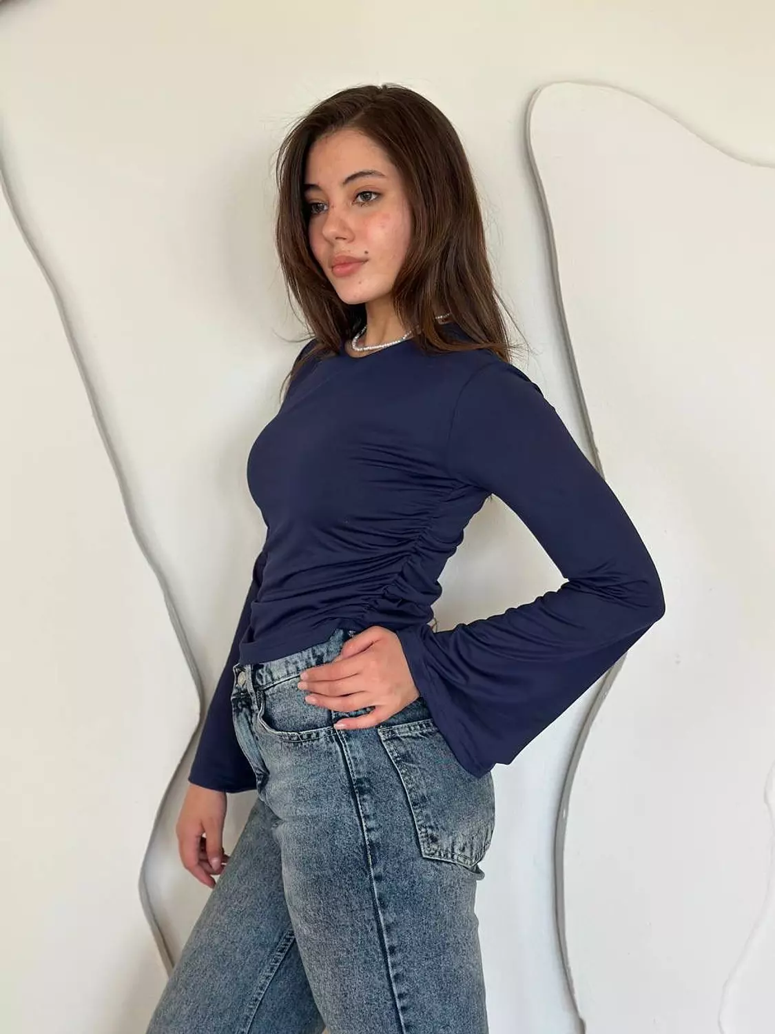 Double-Lined Lycra Top with Bell Sleeves & Side Ruching 11