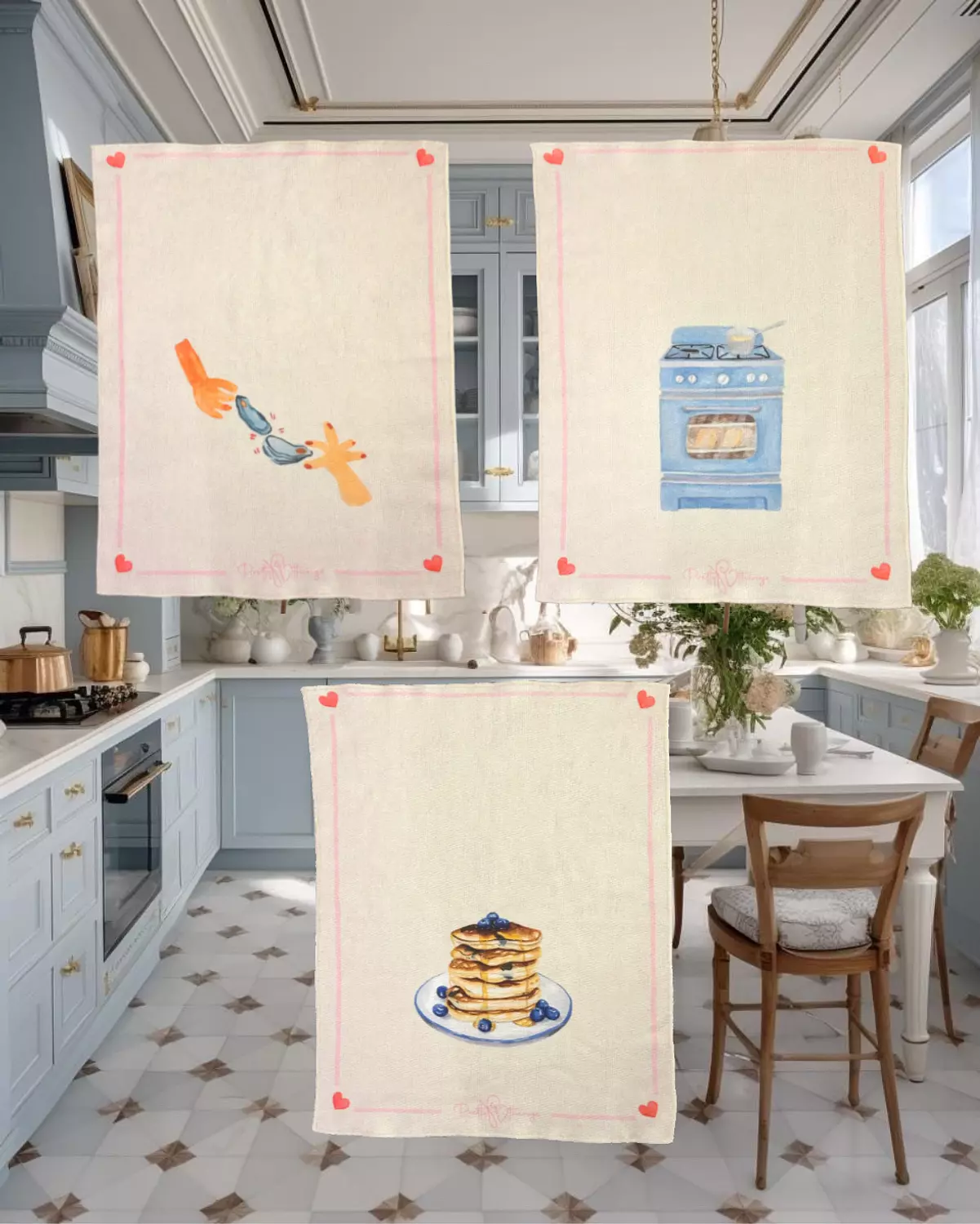 pretty blue kitchen towels set
