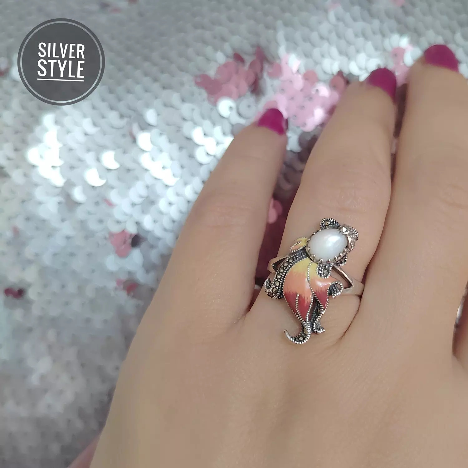 Orange Enamel Ring  image