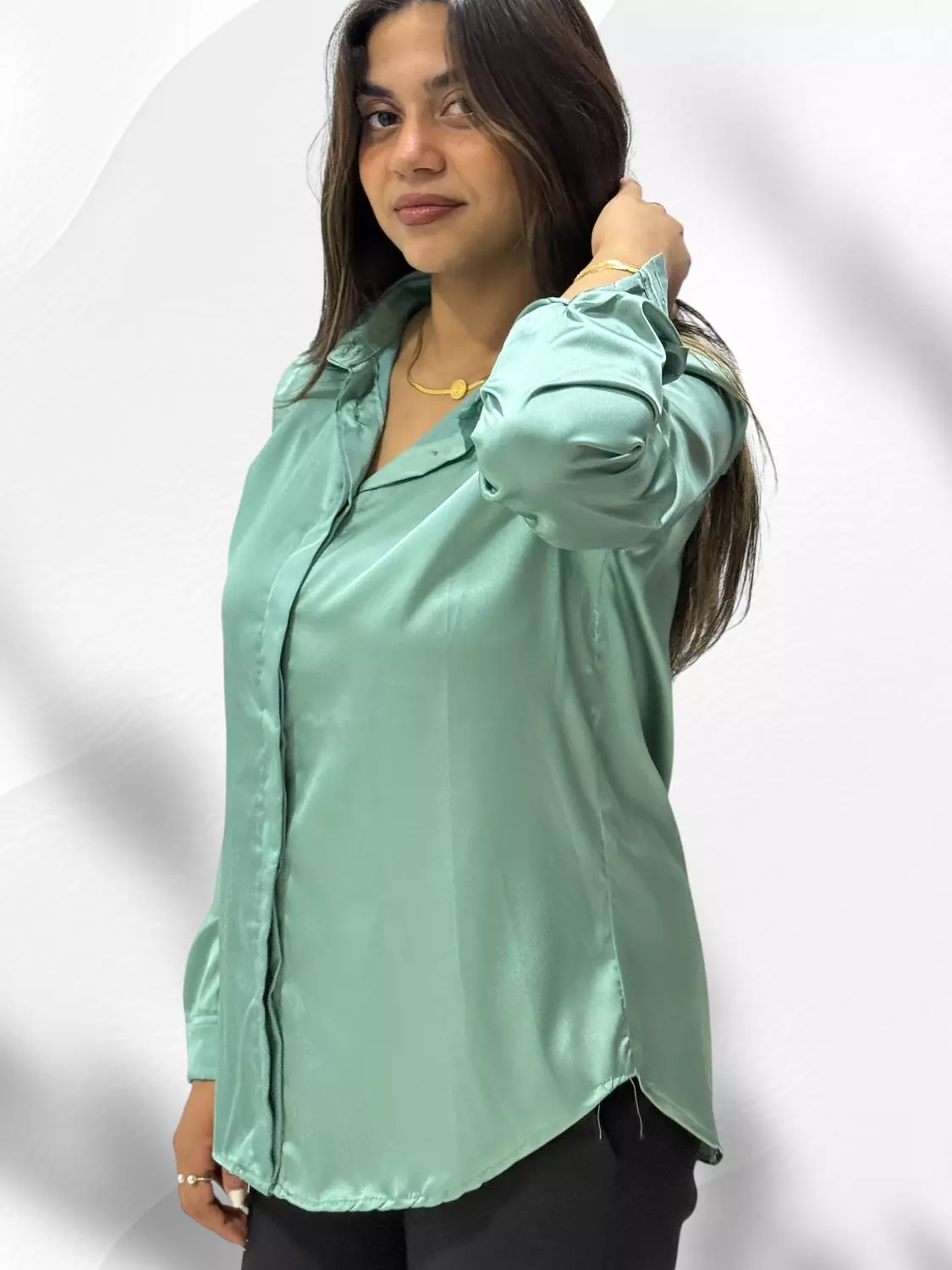 Fashion Satin Shirt- Mint image