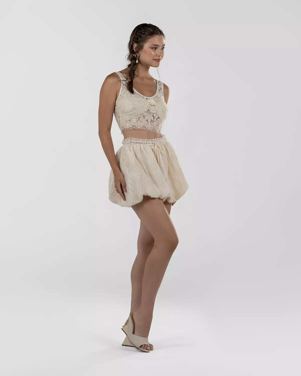 Refined Off-White Lace Top with Bandeau Detail hover image