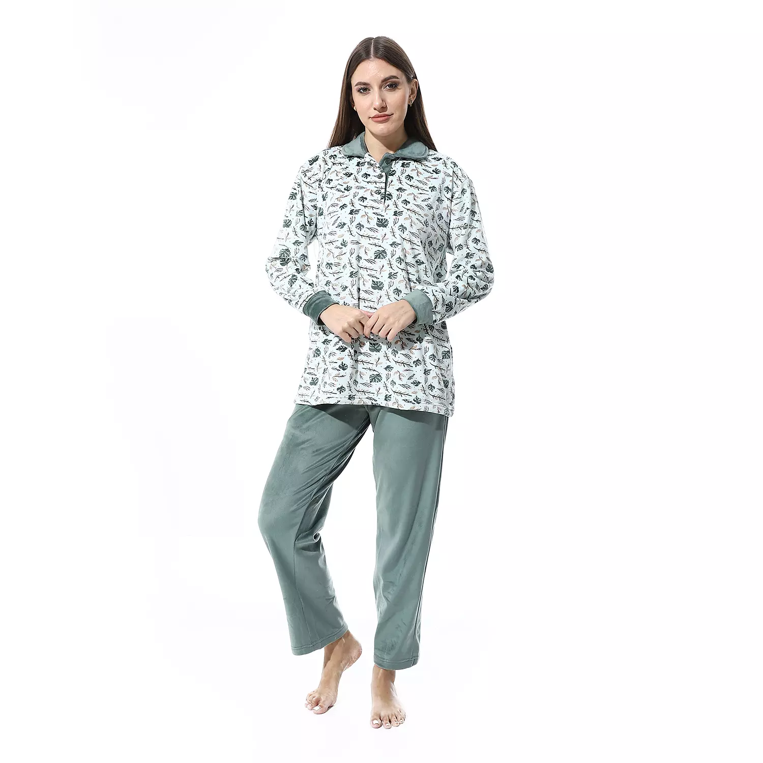 Shorto Women Collar Fleece PJ -Collar - Light Mint - 2641 image