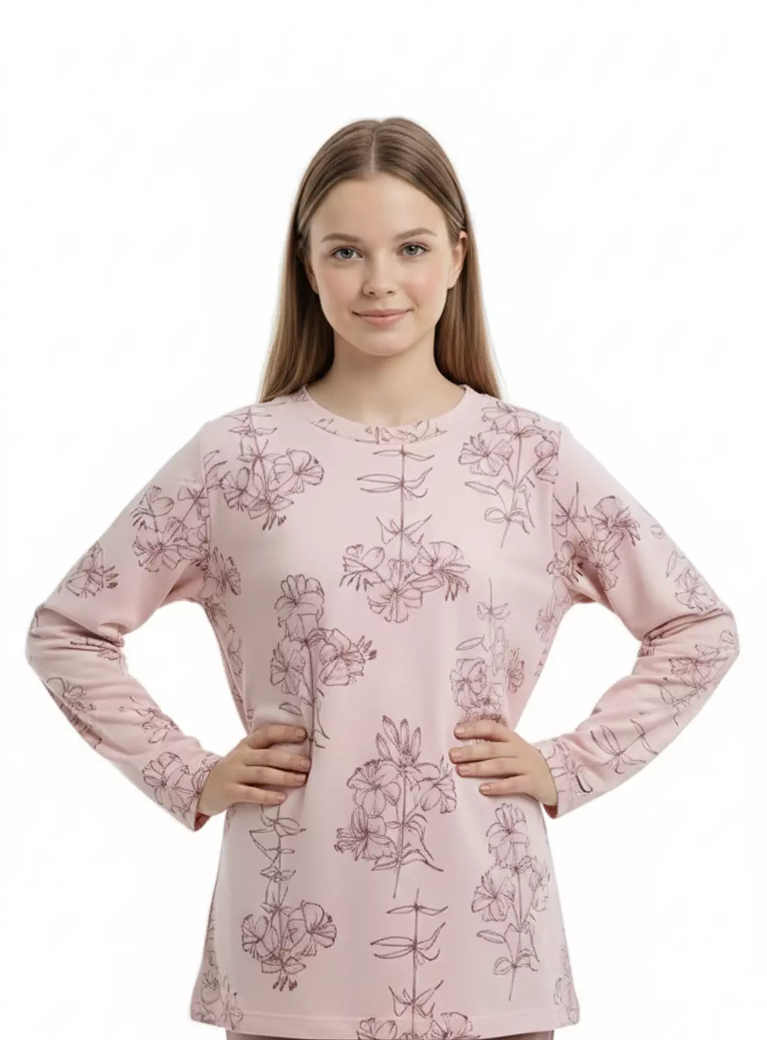 Shorto Girls Pajama Printed Flower PJ - 3103 - Rose Cashmere hover image