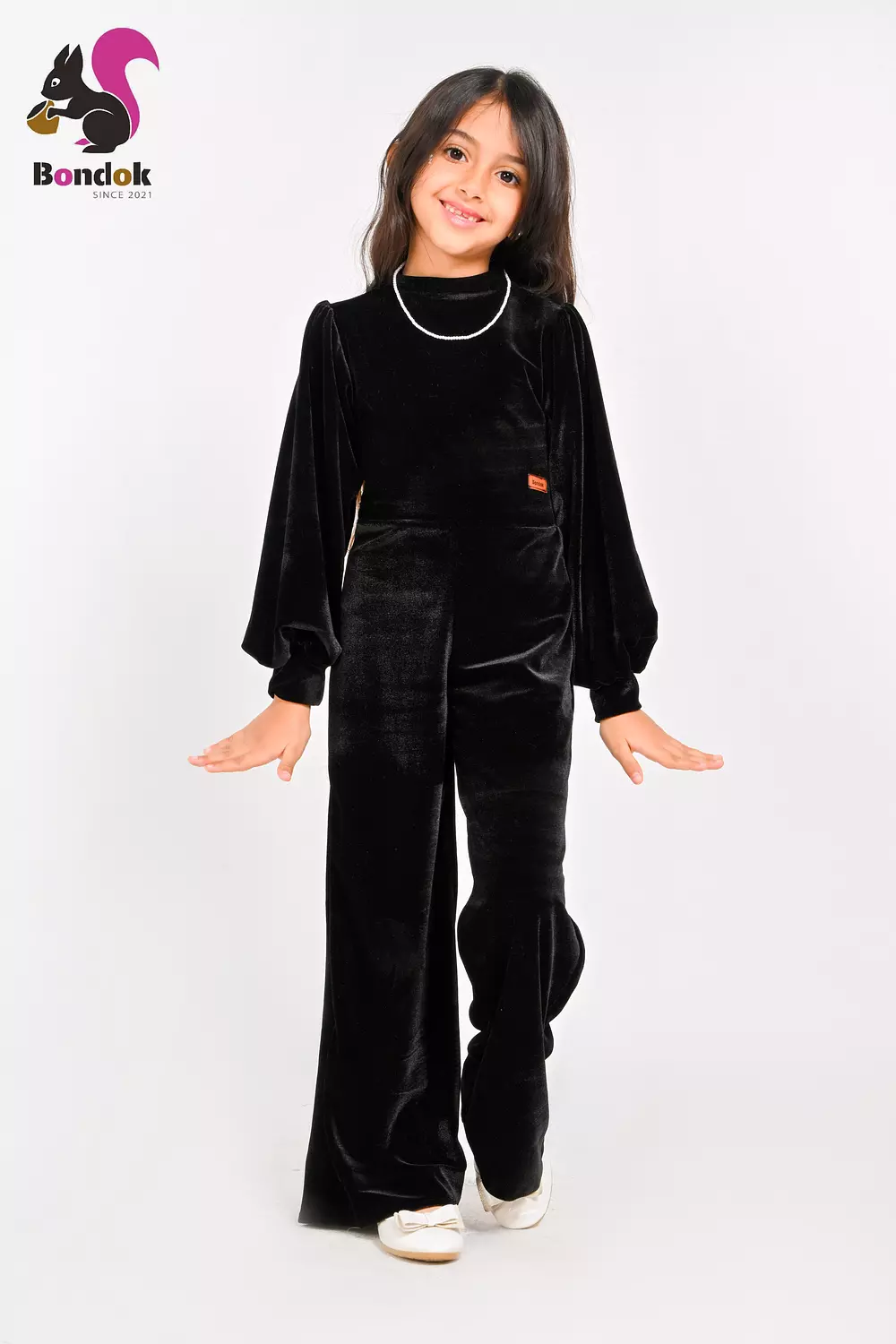 Girls Velvet Jumpsuit, Long Sleeve Wide Leg 6