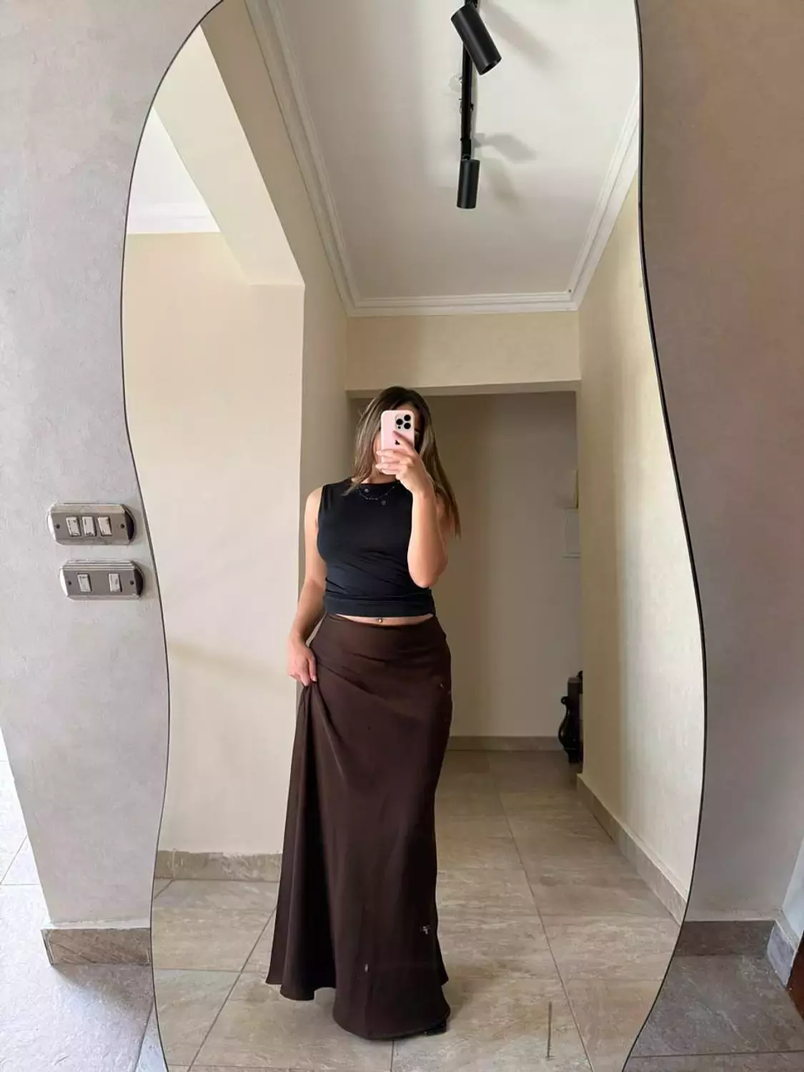 Long Satin Skirt Brown 2