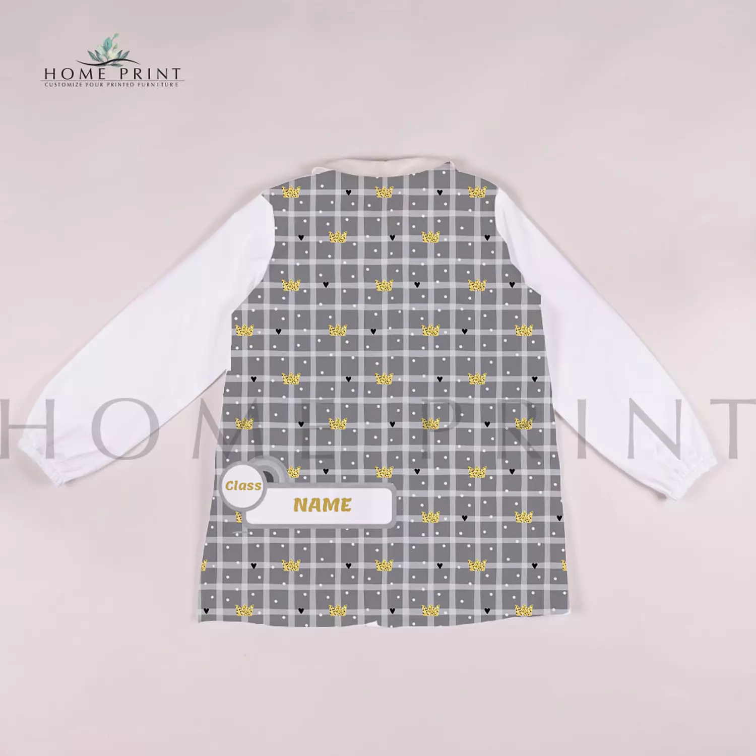 Waterproof kids apron - Checked Pattern and Crowns 