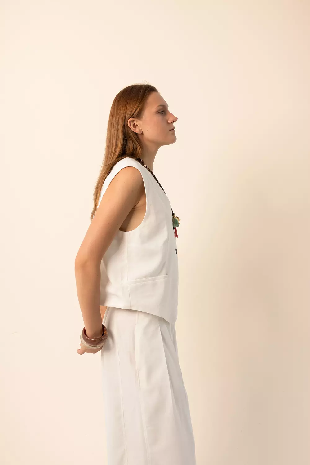 Linen blend oversized vest - off white hover image