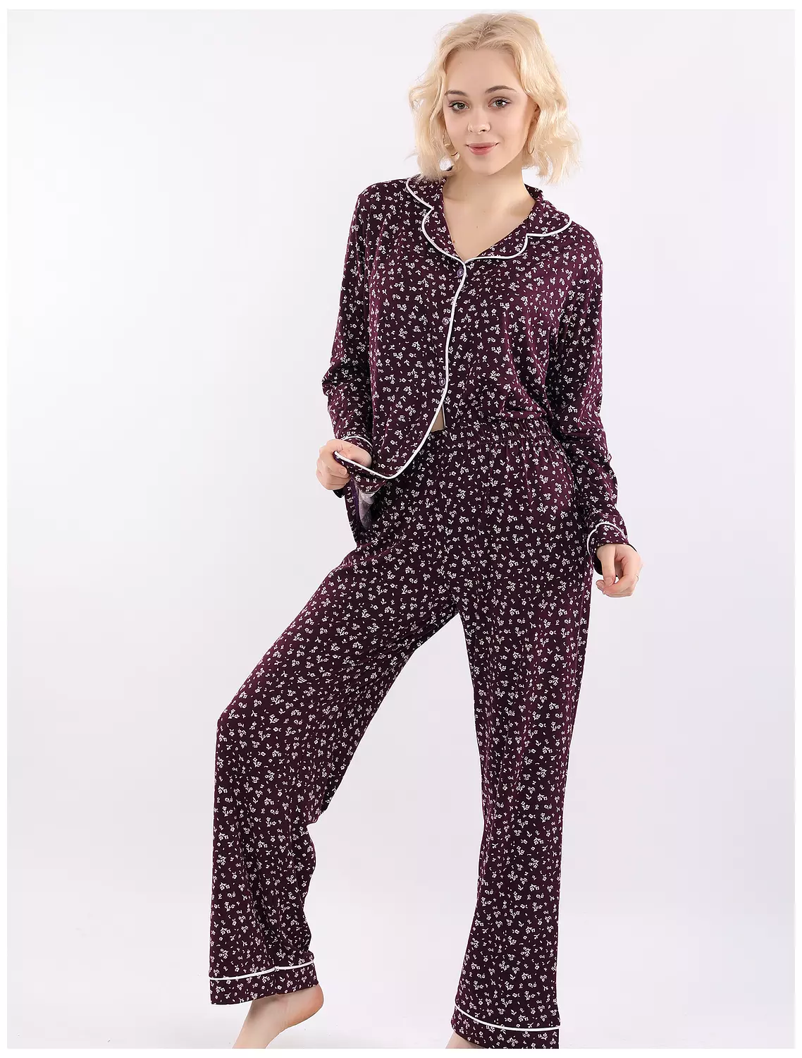 A400 Delicate Baby Flowers Buttoned Long Sleeved Pajama Set 5