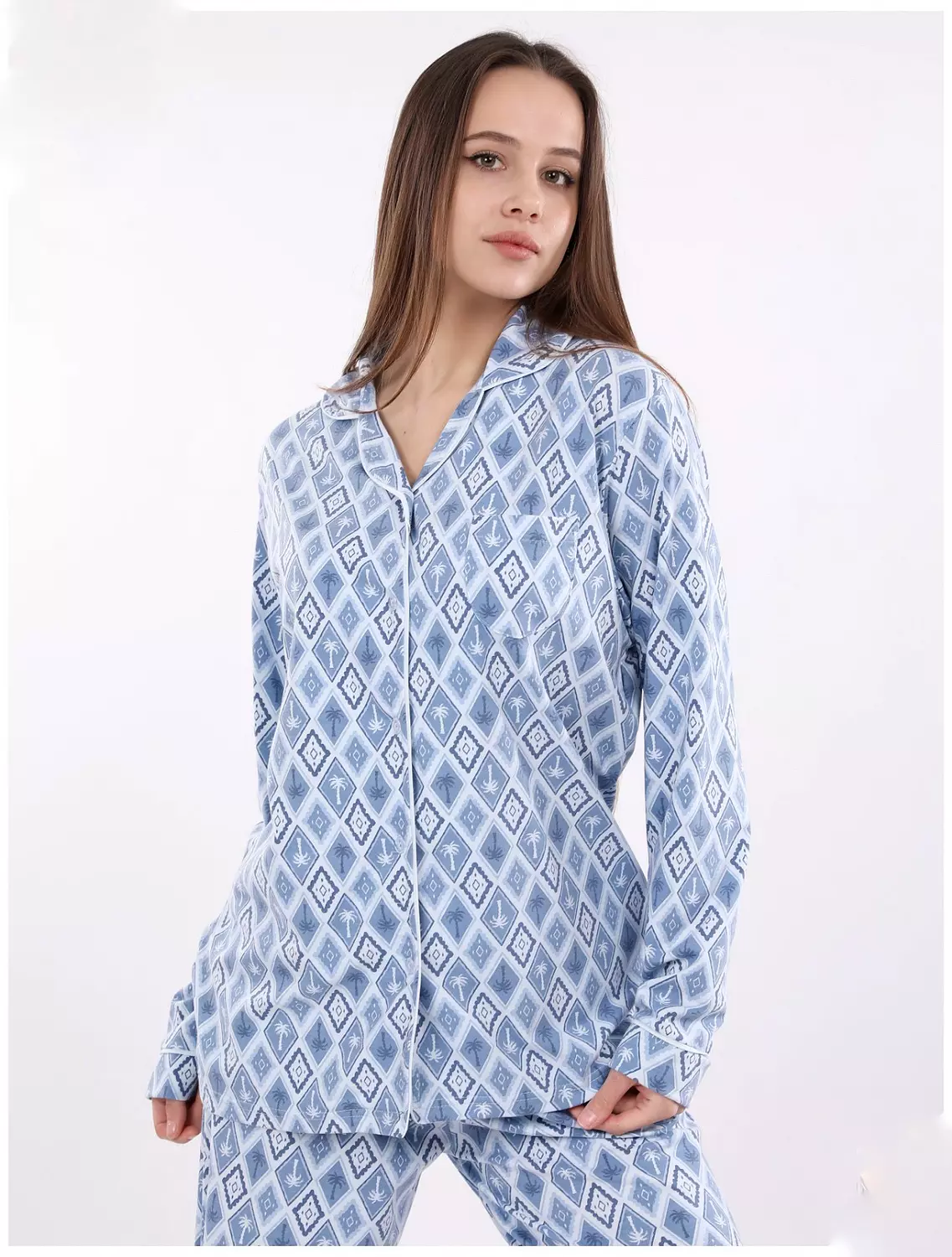 S607 palm trees buttoned pajama set image