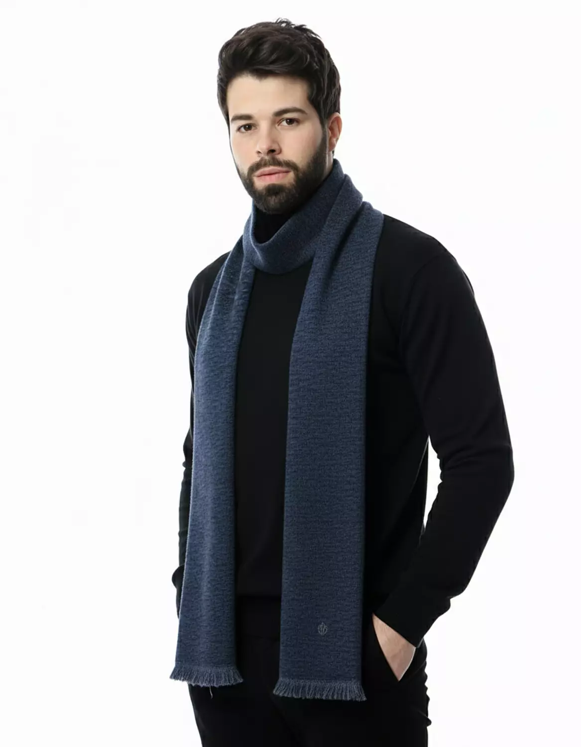 Classic Dotted Shawl - 2389 - Dark Blue*White Dots hover image