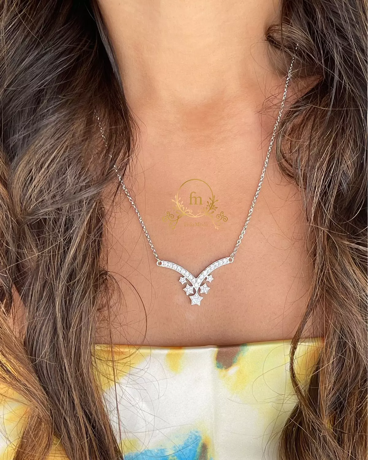 V Silver necklace with multiple stars image