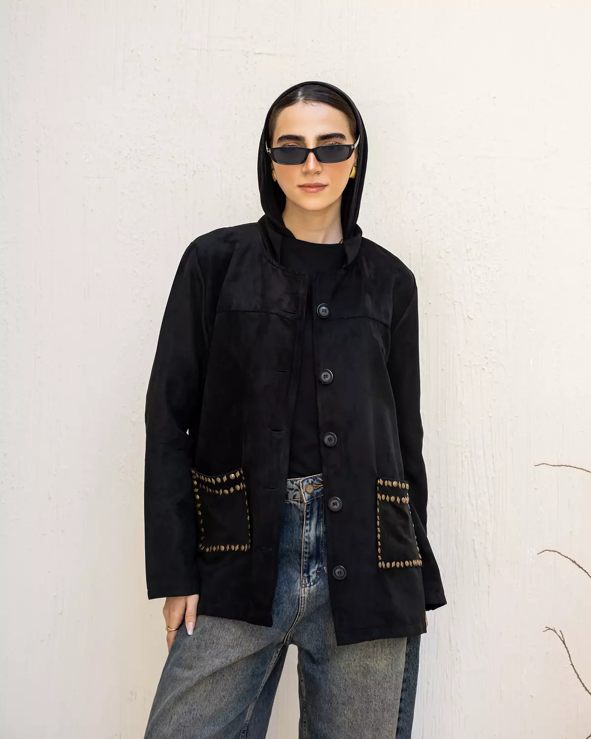 <p style="text-align: center">Studded Jacket in Black</p>