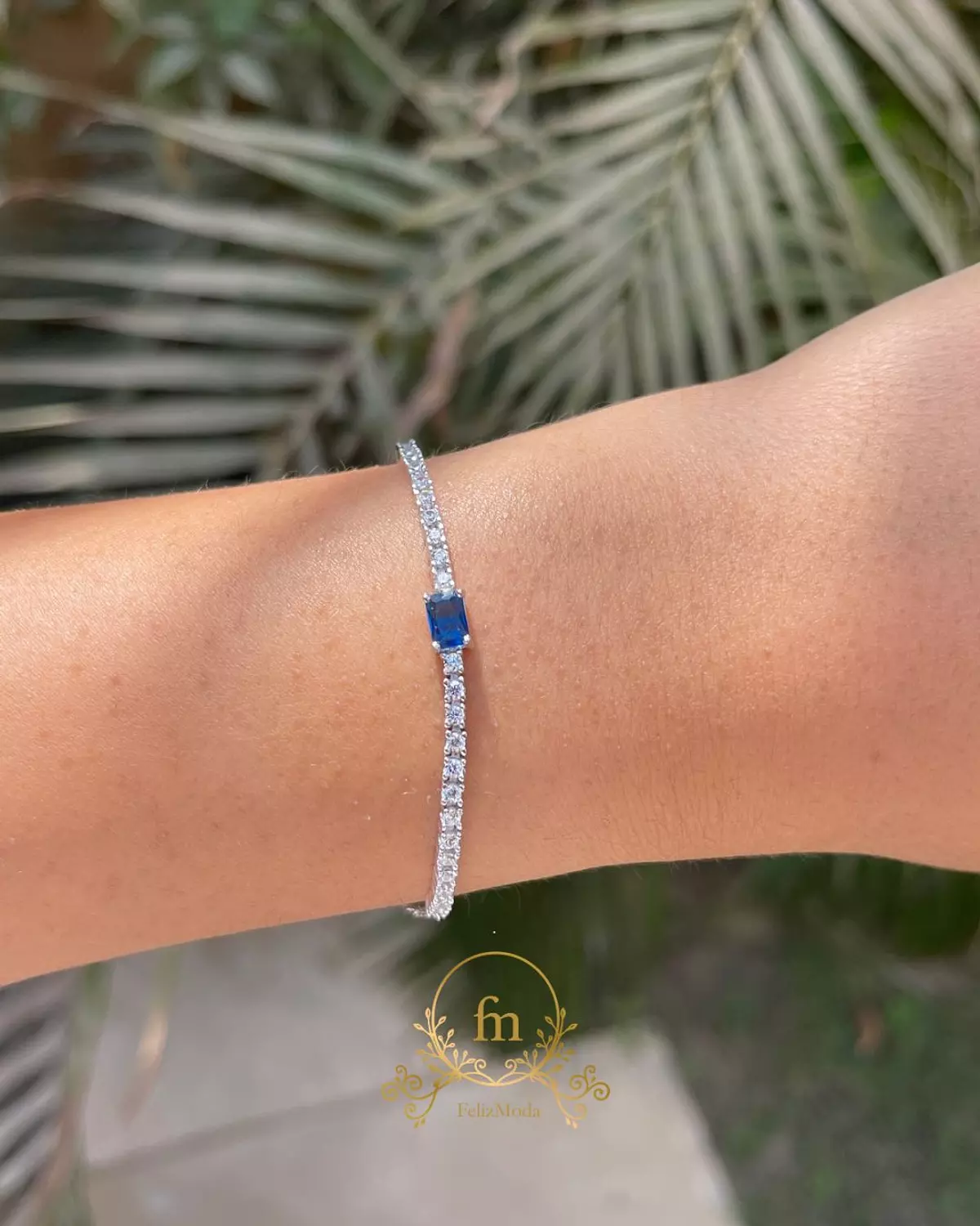 Blue zircon stone silver tennis bracelet  image