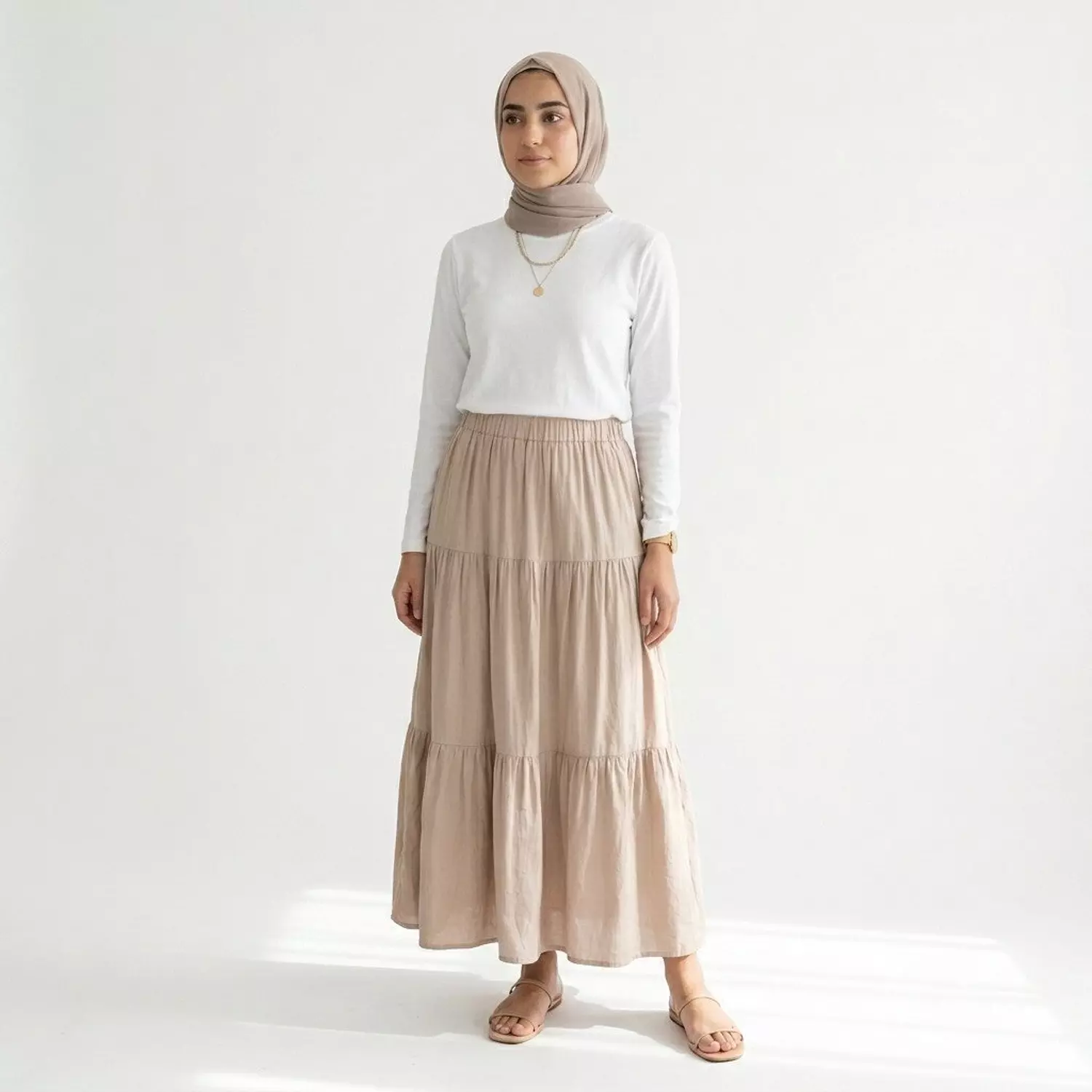 Flowy Tiered Linen Maxi Skirt 1