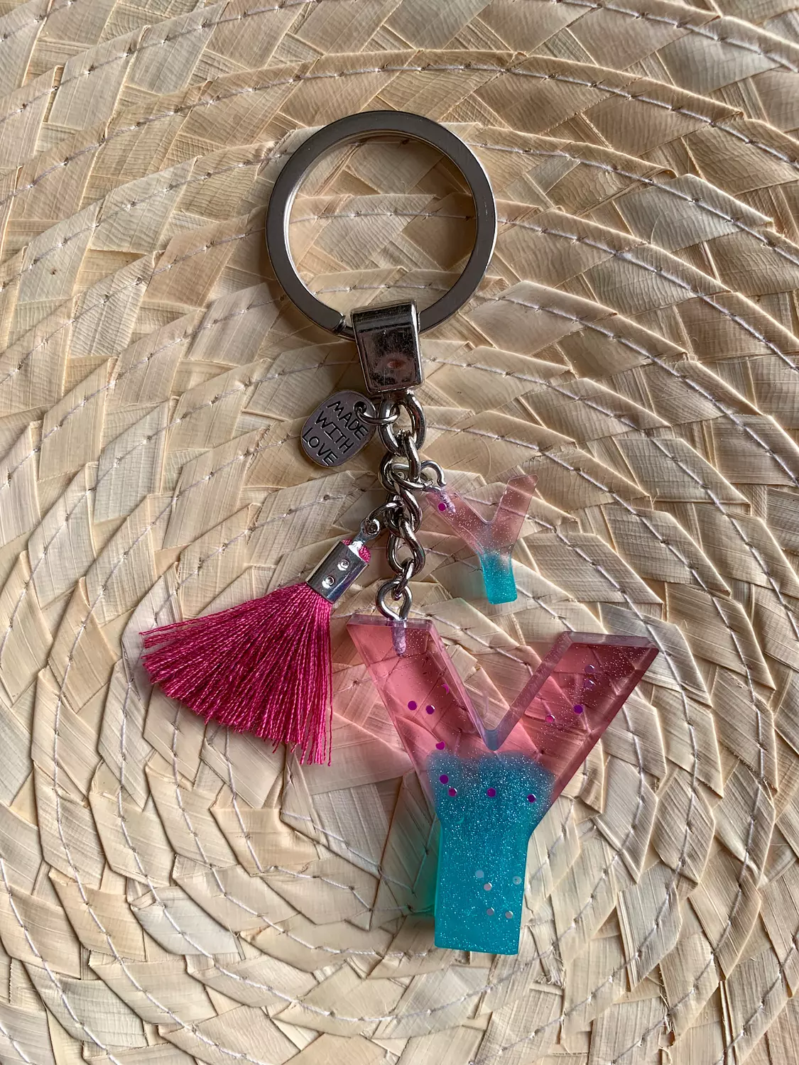 Resin Letters Keychain ( Fuschya & Teal ) "By Order"  19