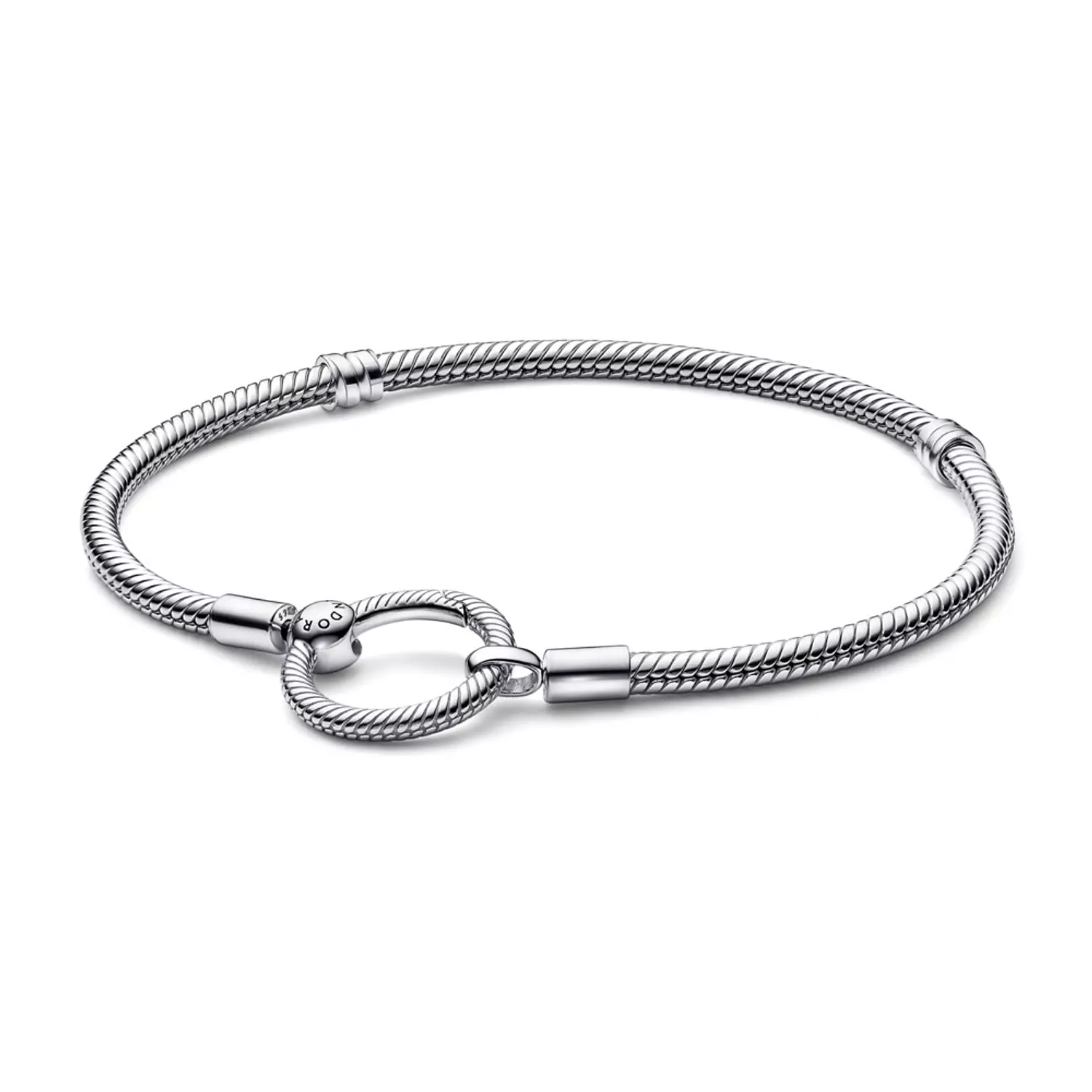 Snake chain sterling silver bracelet and Pandora O clasp image