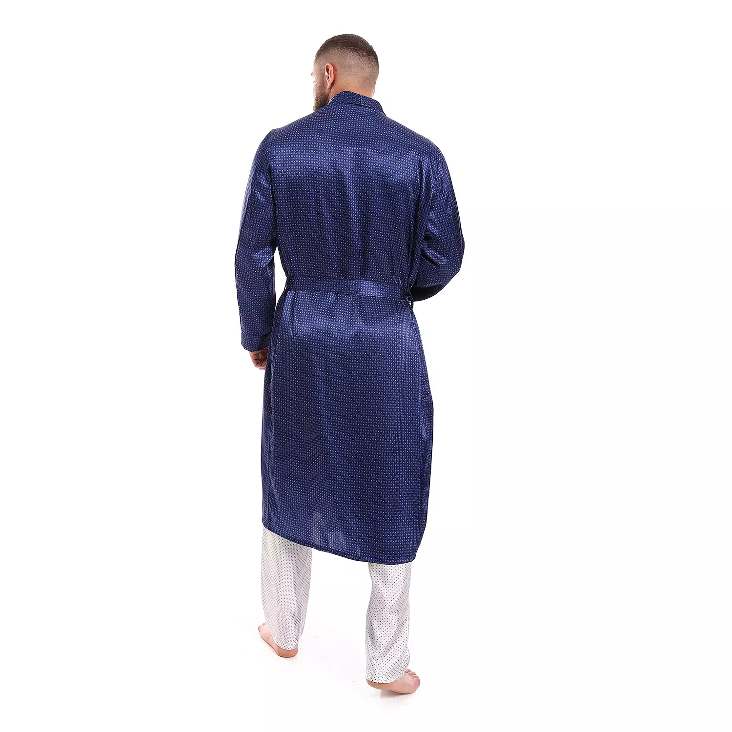 Men Satin Robe - Blue Dot 3