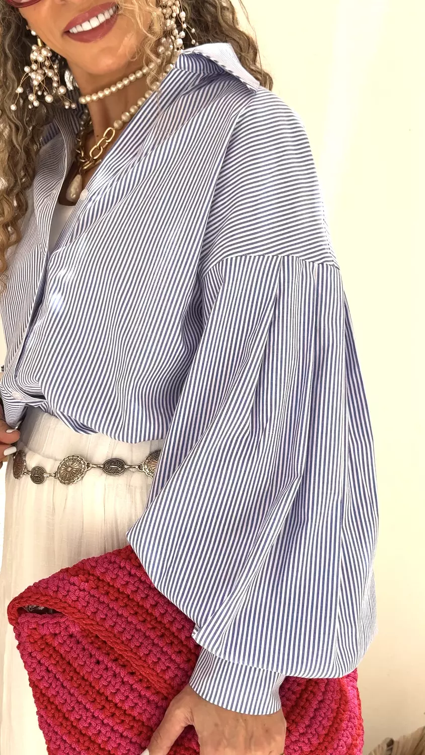 Puffy Sleeves Striped Shirt (3139) 5