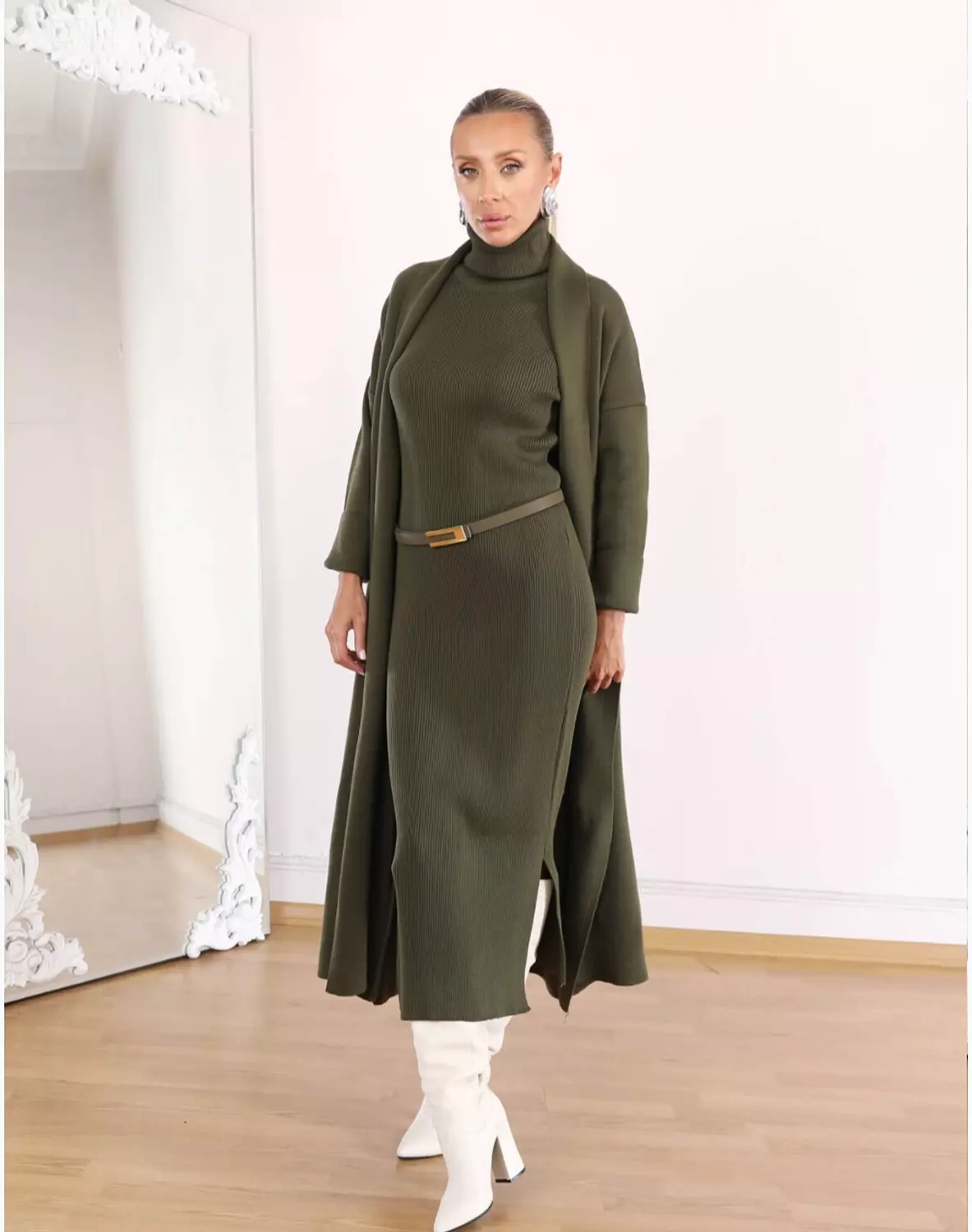 Olive Triko Dress And Cardigan (Set of 2 pieces) 2