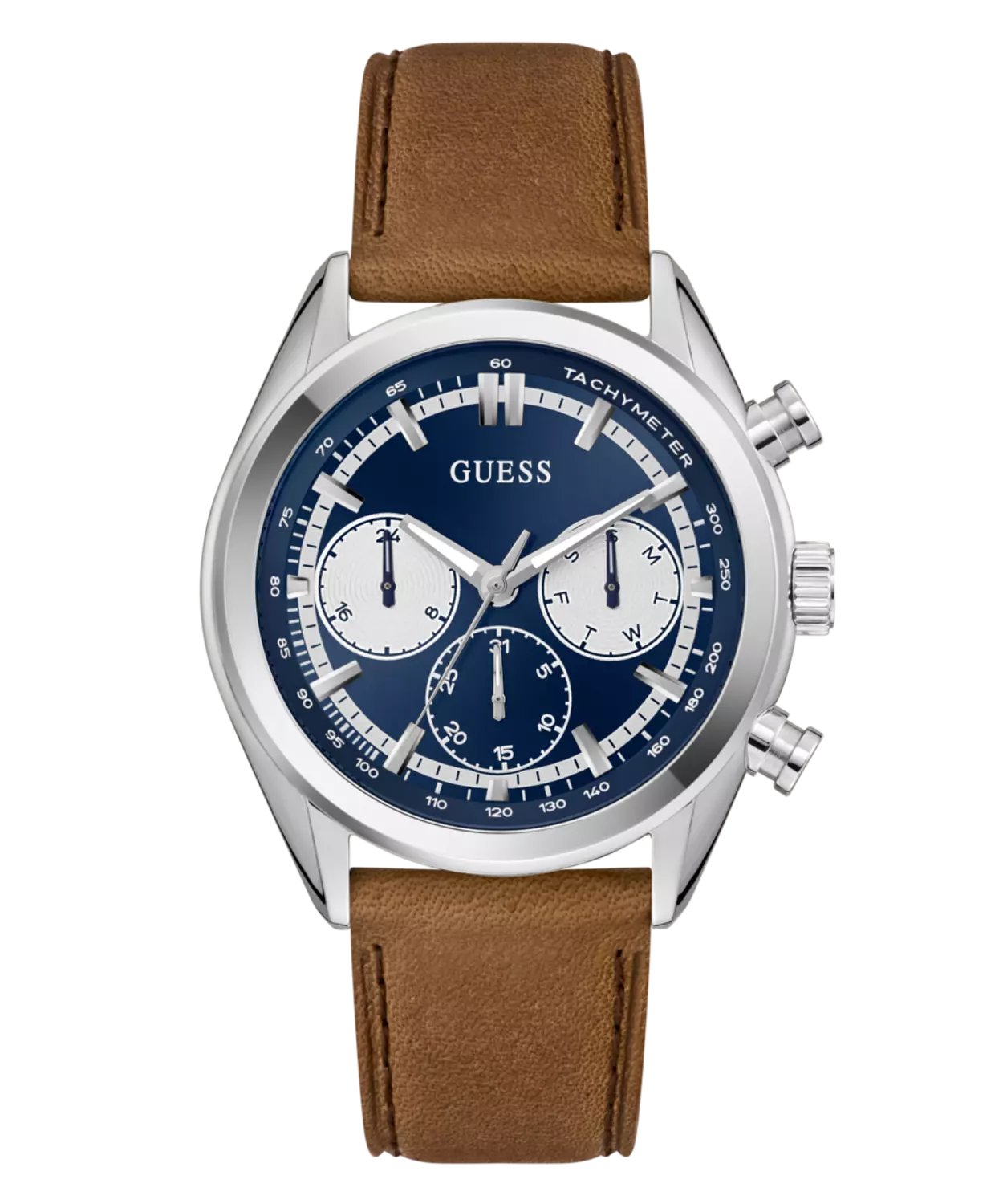 GUESS Mens Brown Silver Tone Multi-function Watch image