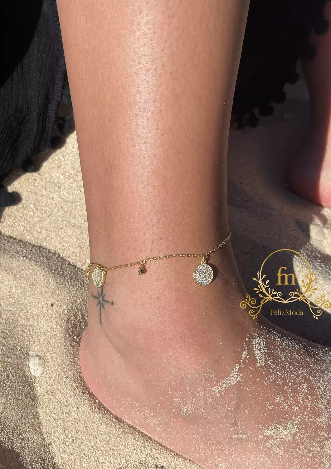 Multiple circles silver anklet gold plated  image