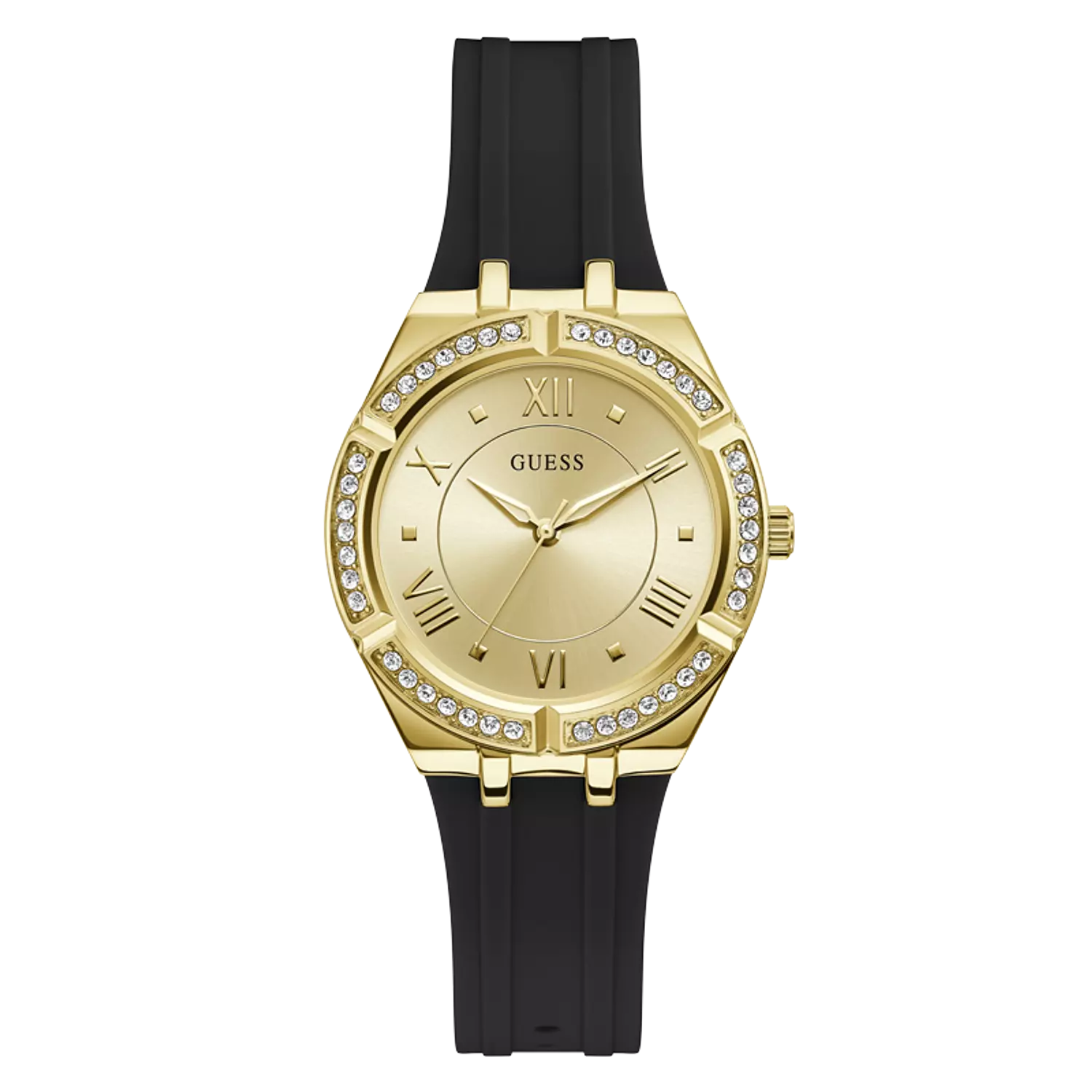 Guess GW0034L1 Ladies Watch Analog Movement Round Shape Black Smooth Silicone Strap