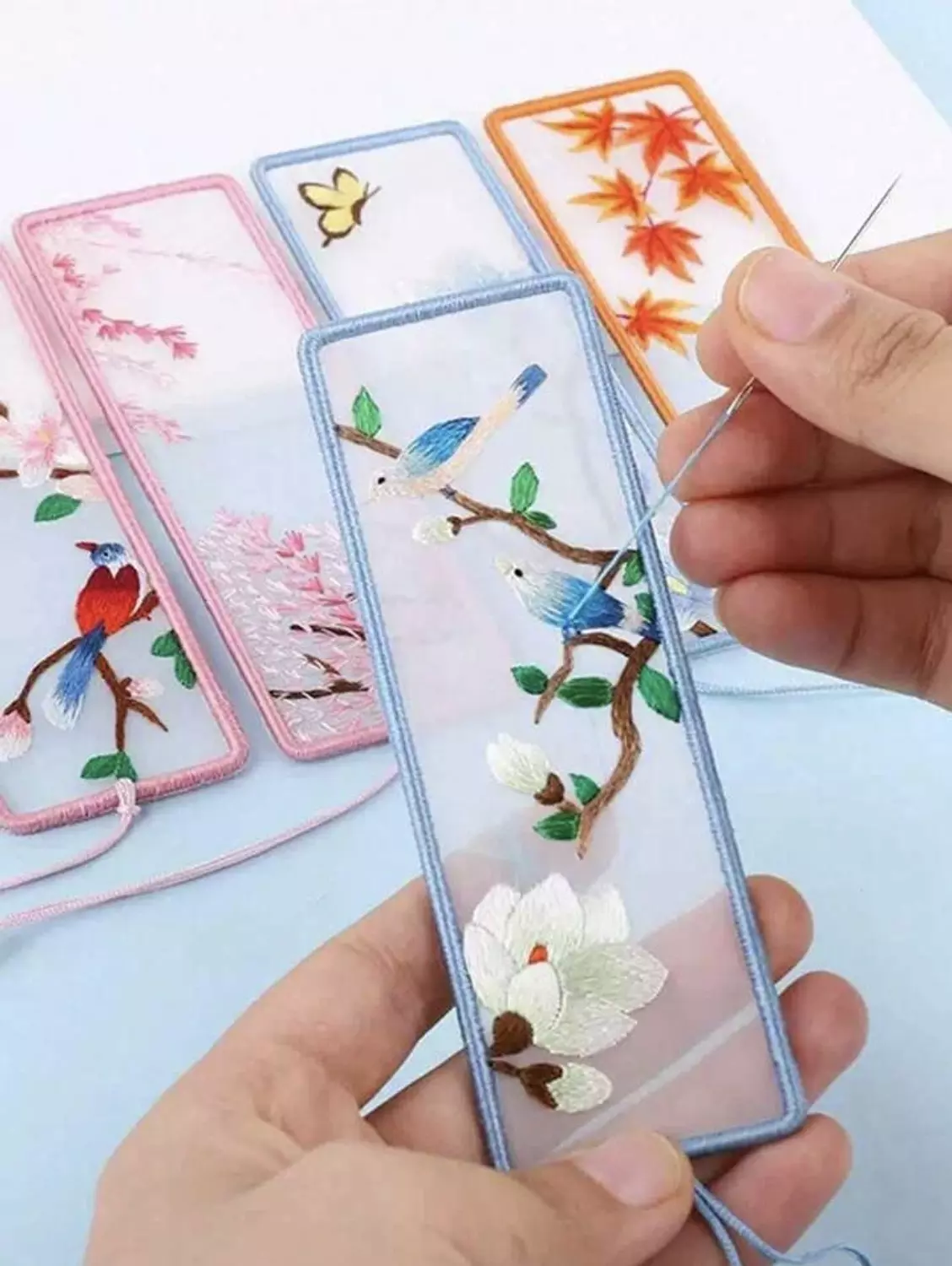 Embroidery Bookmark - Blue Blossom 1