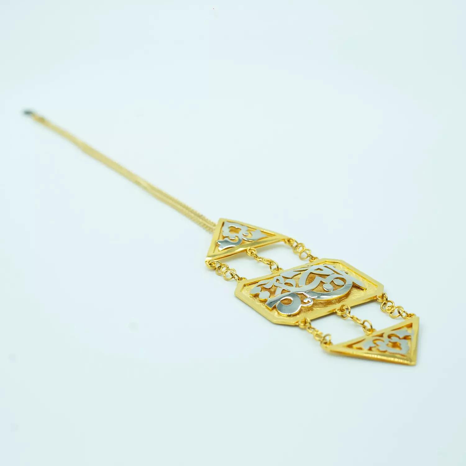 Two-layer copper chain consisting of 3 layers plated with matte and shiny gold, silver and platinum - 60 cm - Islamic 2