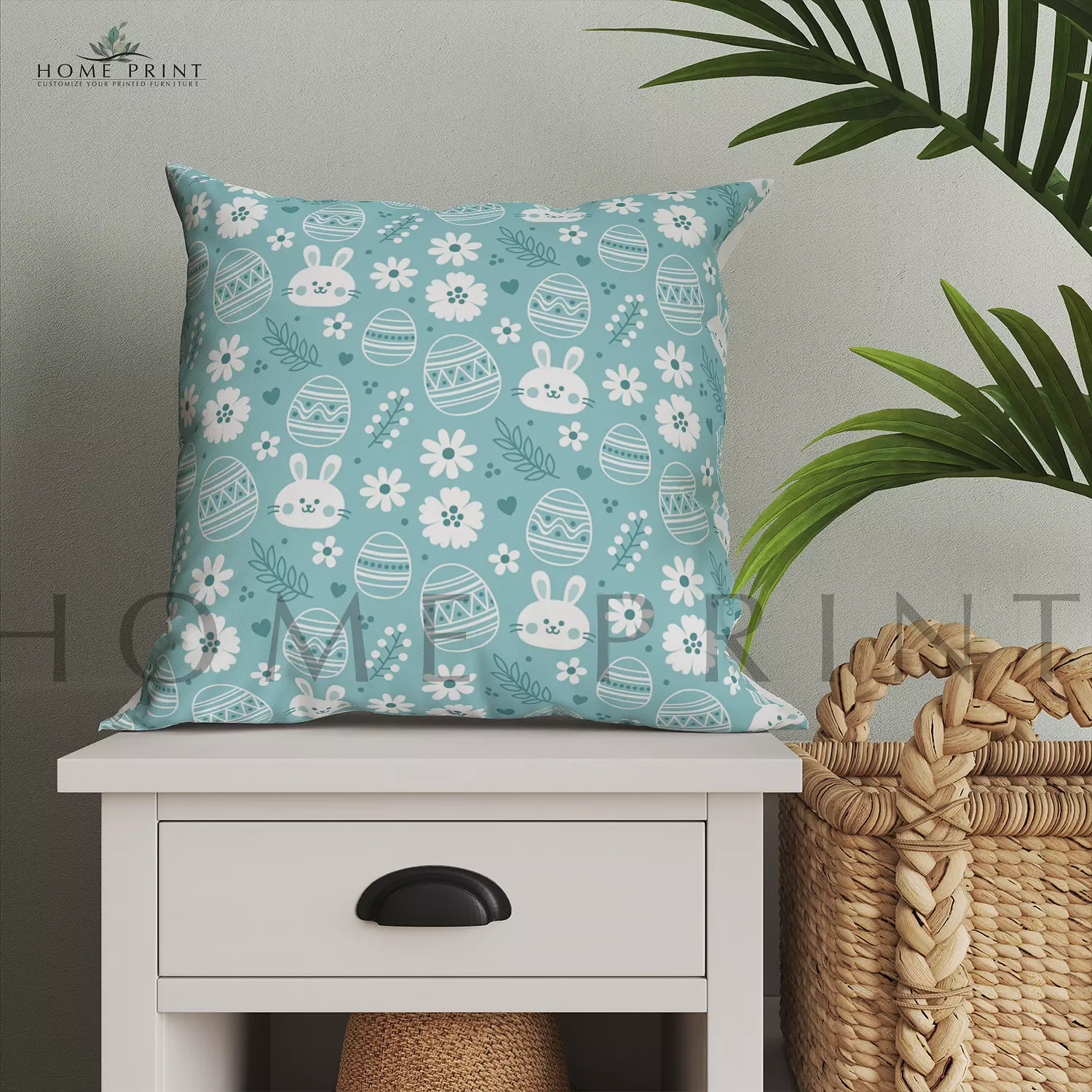 Easter Cushion - Easter Bunny and Flowers - Multi Color Design  image