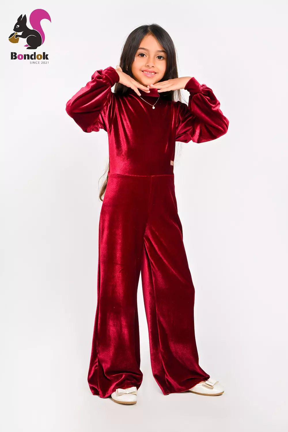 Girls Velvet Jumpsuit, Long Sleeve Wide Leg 7