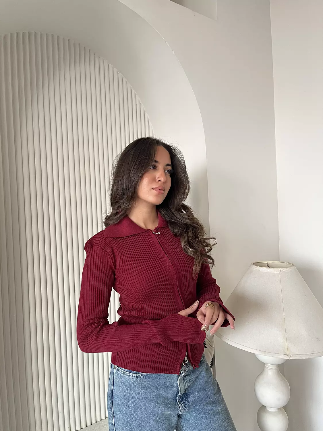 Collar-double zipper top 4