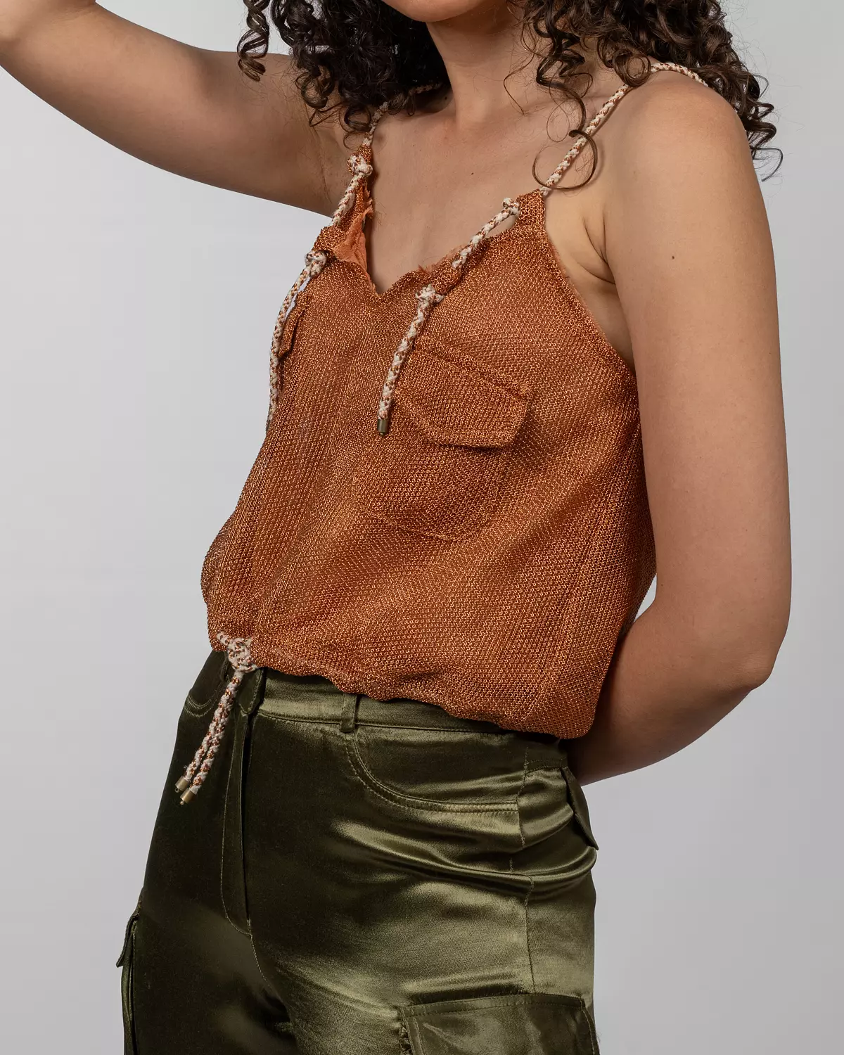 Metallic Copper Net Blouson Top 2