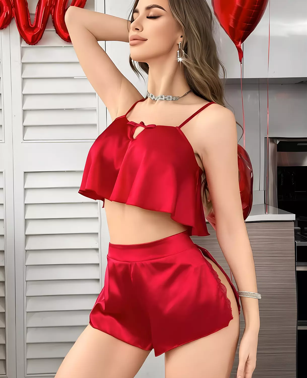 Satin Ruffle Cami & Shorts 3