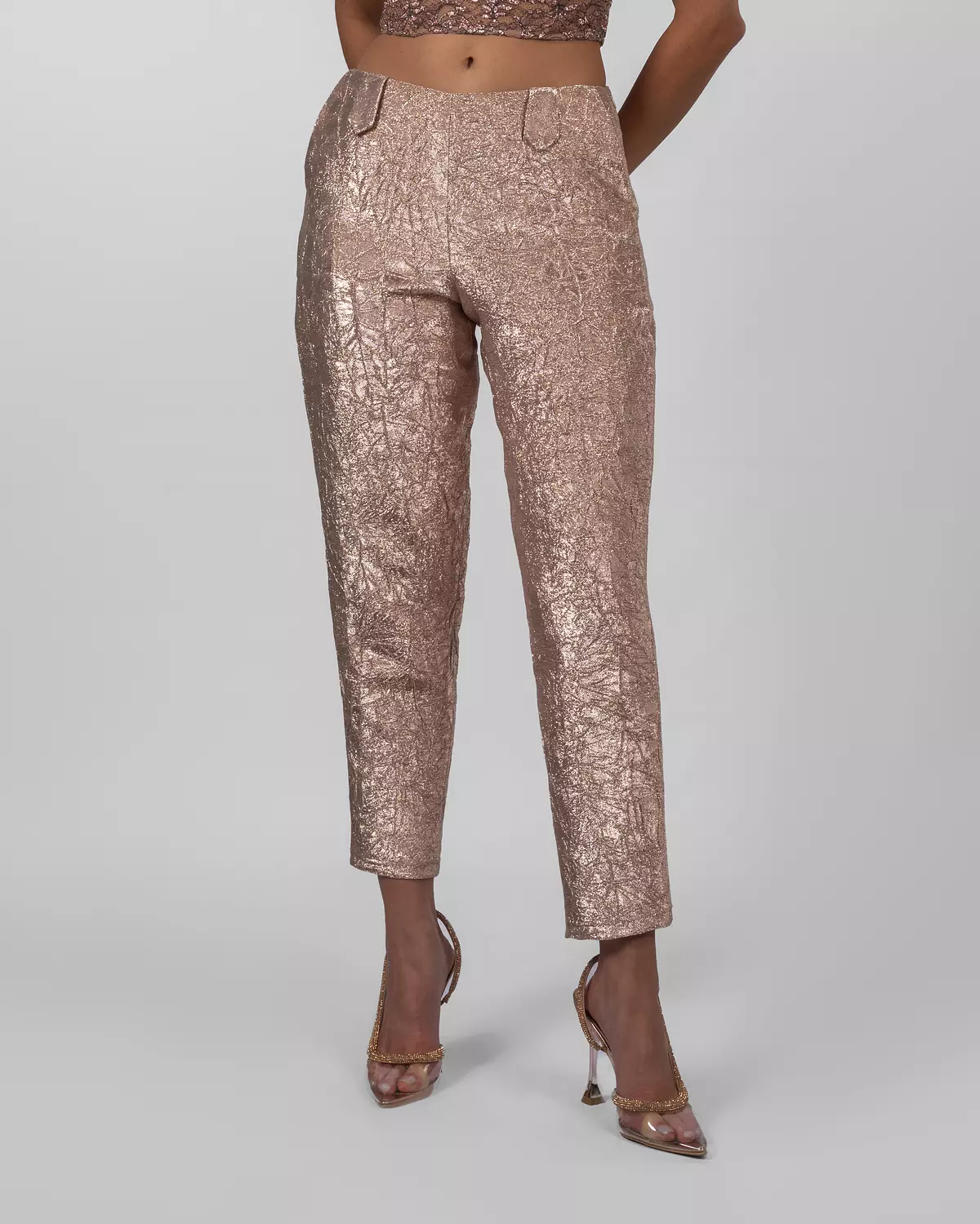 Rose gold crushed brocade trousers image