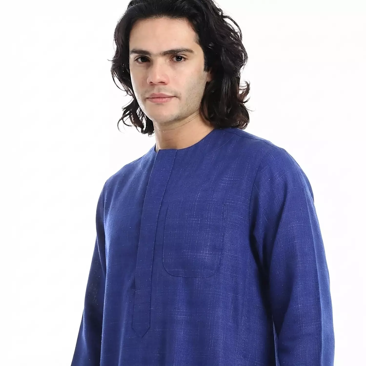 Men Galabeya Long Sleeves - Linen - 2326 - Blue 2