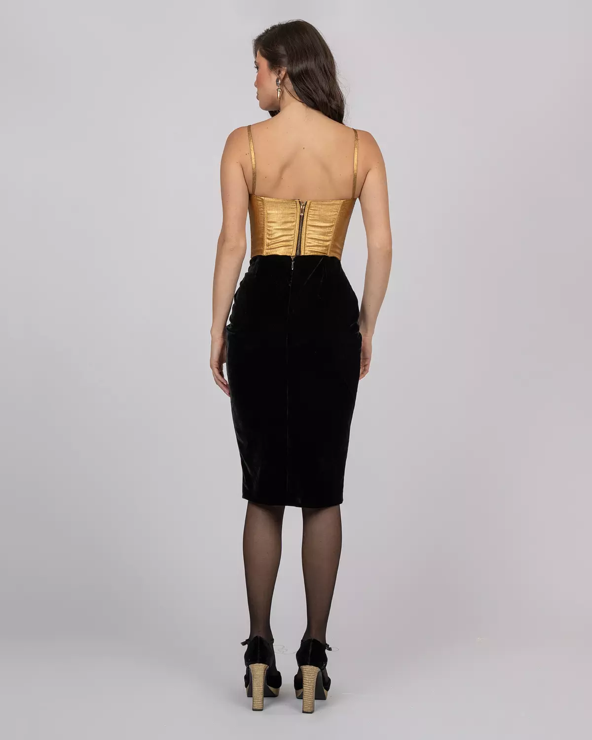 Black Silk Velvet Midi Skirt 4