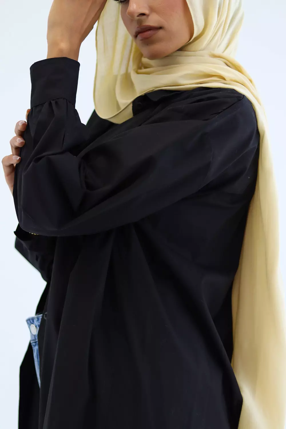 Poplin Cotton Long Shirt in Black 6