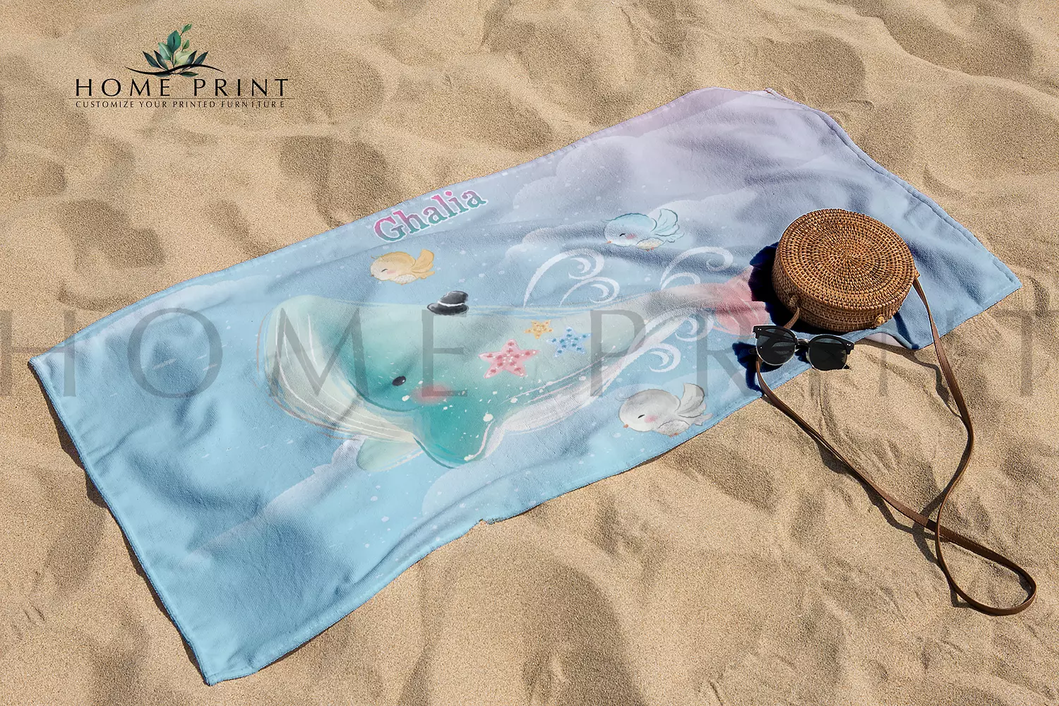Microfiber Towel  - Flying Whale with birds  image