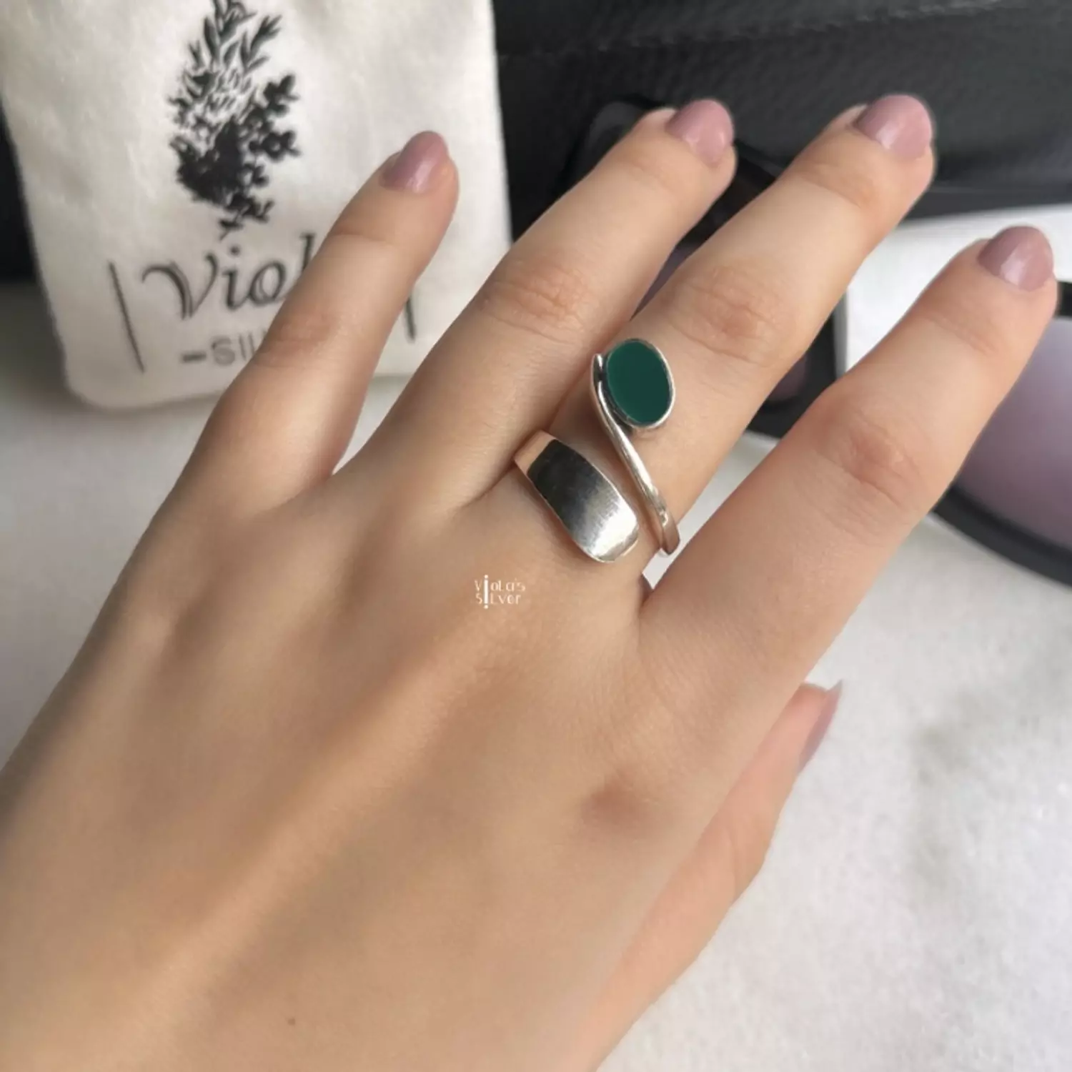 Green stone loop ring image