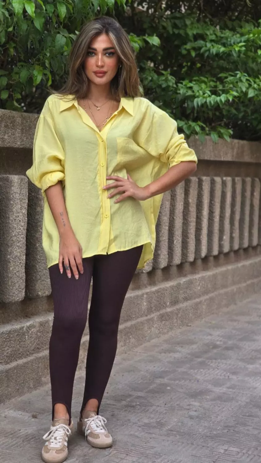Pastel Yellow oversize linen shirt hover image