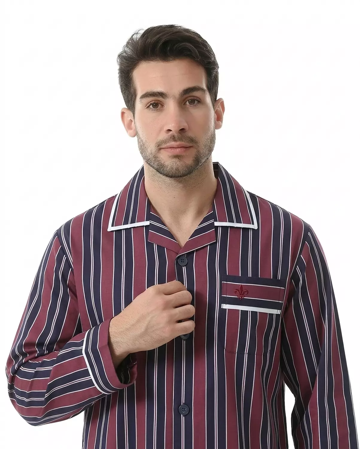 بيجاما رجالي مقلم كم طويل - 2393- مخطط باللون الازرق الغامق*نبيتي hover image