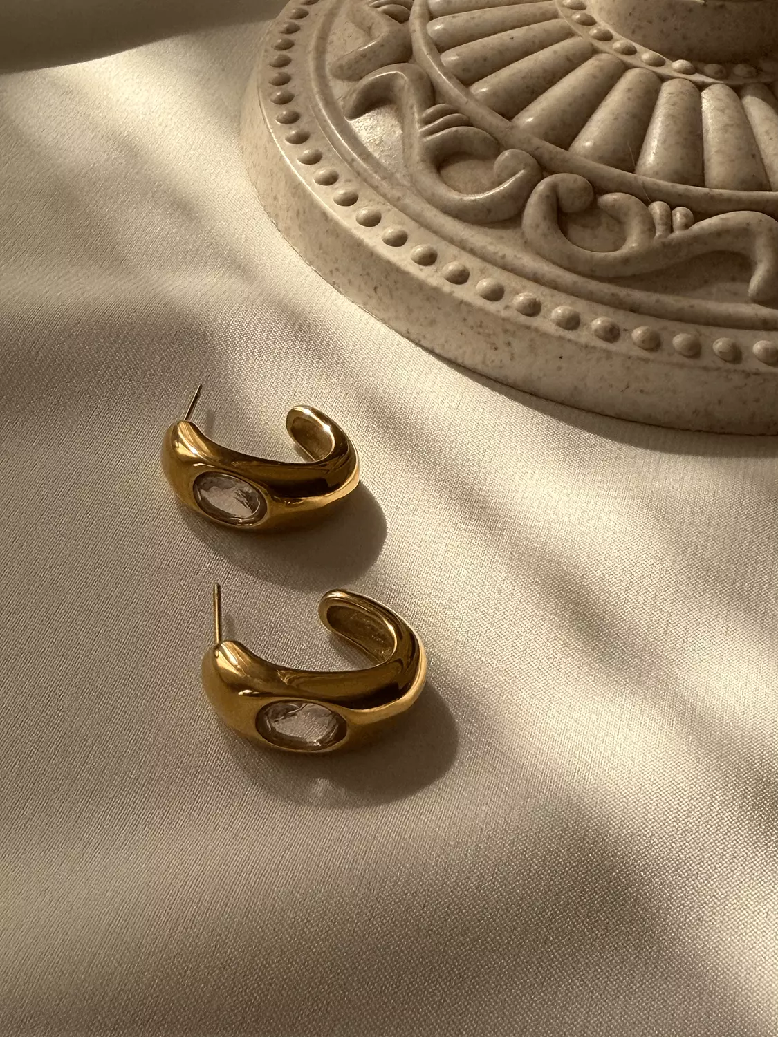 Pink Oval Stone Hoops image