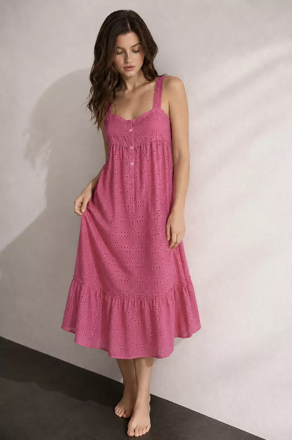 Fuchsia Daisy Embroidered Cotton Dress 1