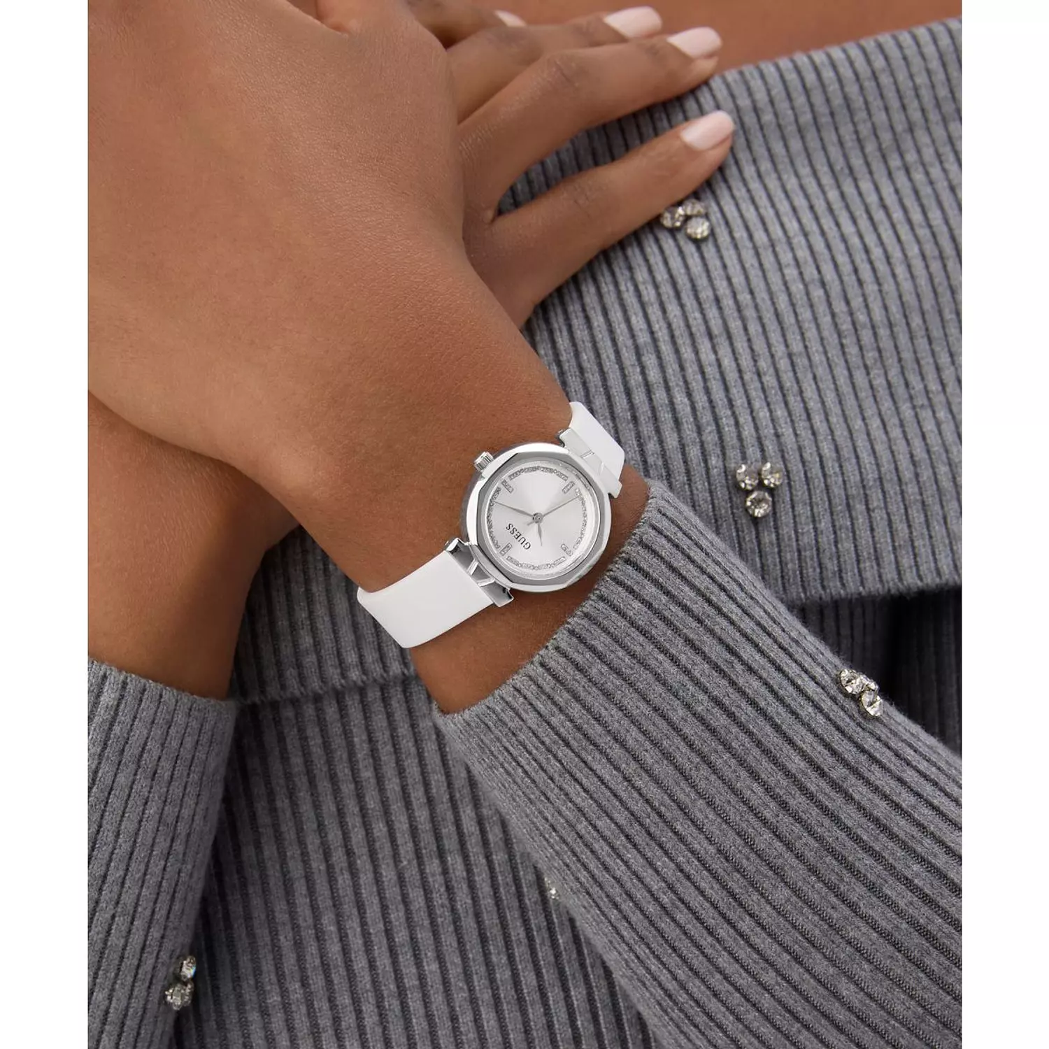 GUESS Ladies White Silver Tone Analog Watch White Silicone Strap GW0928L1 6